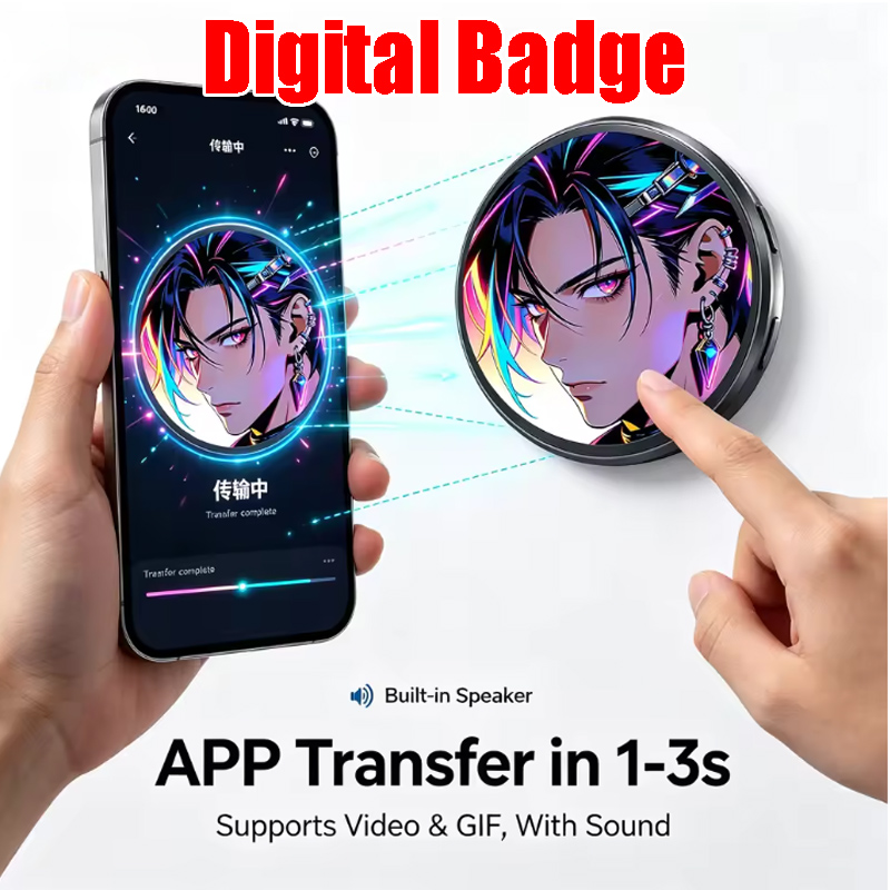 Tech Accessories Photo - เข็มกลัดดิจิตอลหน้าจอสัมผัส HD ลายอนิเมะแบบไดนามิก พร้อมรูปภาพที่ปรับแต่งได้ เท่ห์ ทันสมัย