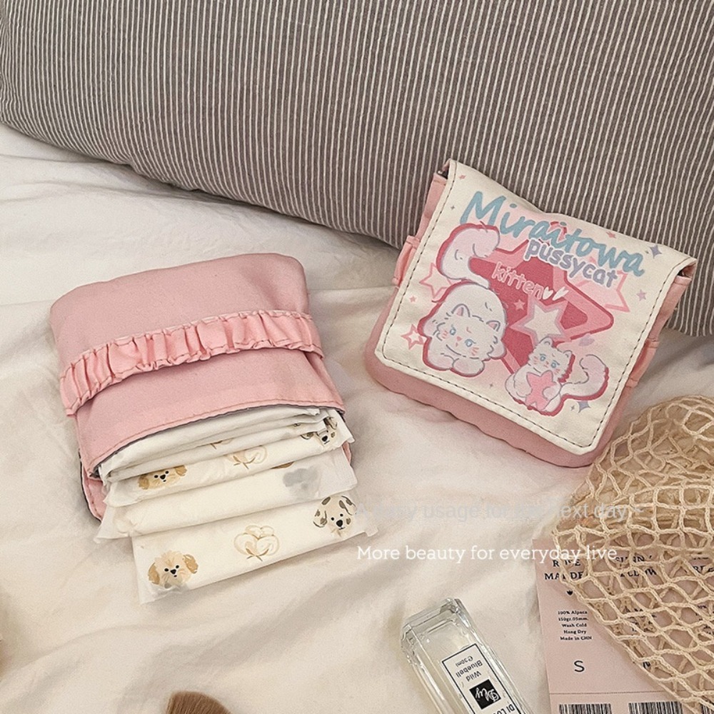 Cable Organizer Bag - กระเป๋าจัดระเบียบสายดาต้า กระเป๋าใส่ผ้าอนามัย ความจุขนาดใหญ่ ลายการ์ตูนแมวน้อย กระเป๋าเครื่องสำอาง กระเป๋าใส่ผ้าอนามัยอเนกประสงค์