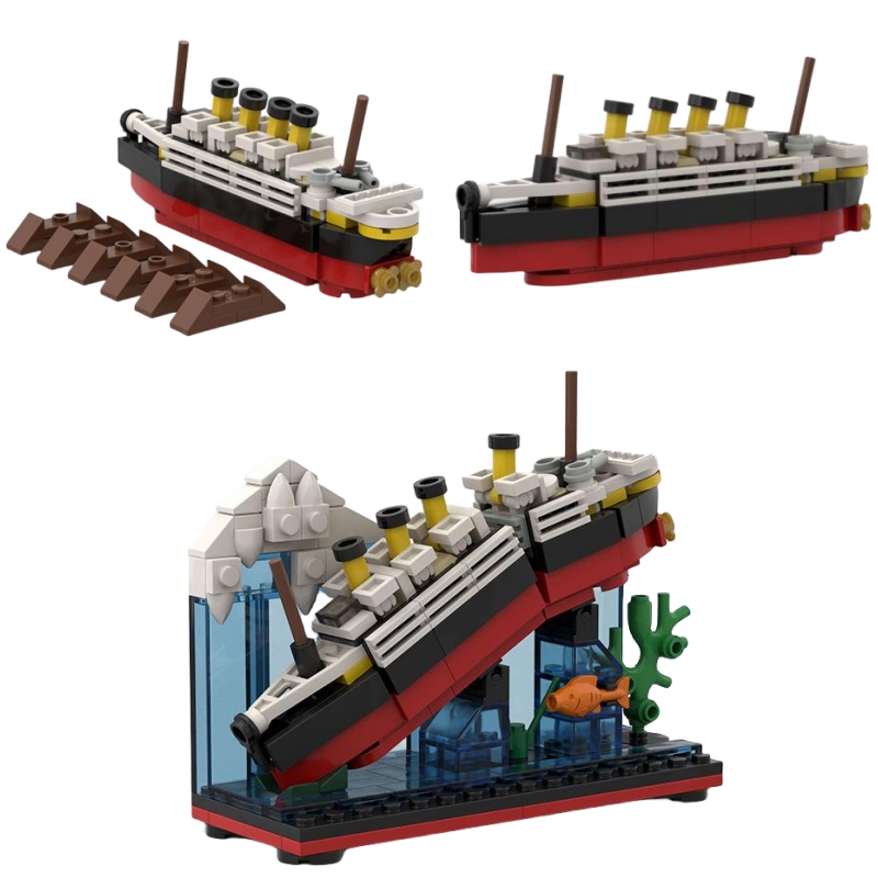 Tech Diving Accessories - Titanic Break ครึ่งพร้อมบล็อกอาคารกรณีเรือเรือ Cruise Shipwreck ชุดคลาสสิกมินิอิฐสําหรับวันเกิดเด็ก