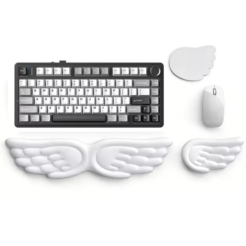 Keyboard Wrist Pad Leather - แผ่นรองข้อมือสำหรับคีย์บอร์ดและเมาส์ รูปทรงปีกนางฟ้า ทำจากเมมโมรี่โฟม รองรับข้อมือ สำหรับใช้กับคอมพิวเตอร์สำนักงานและแล็ปท็อป