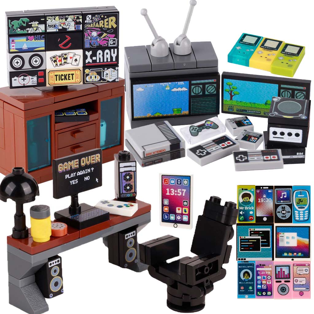 Tech Diving Accessories - MOC เกมคอนโซลคอมพิวเตอร์รุ่น Building Blocks มินิทีวีเกมโทรทัศน์โทรศัพท์มือถือพิมพ์อิฐของเล่นเด็กของขวัญ