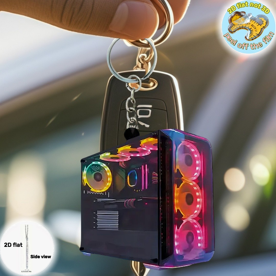Tech Keychain Accessories - RGB โฮสต์คอมพิวเตอร์จี้พวงกุญแจ Tech ธีม 2D แบนอะคริลิคเครื่องประดับ